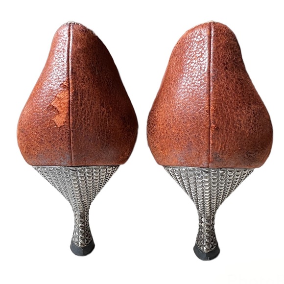 Prada Kitten Heels, Brown, Black Bow Accents, Metal Heel, Crocodile Toe, Size 41 - Picture 6 of 9